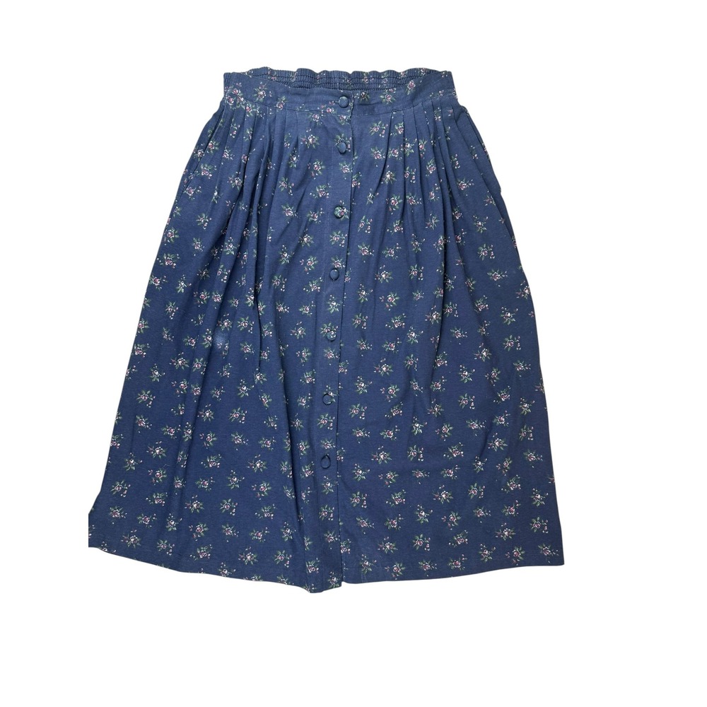 Cottagecore Midi Skirt Cotton Floral Button Front PM Capacity Petites